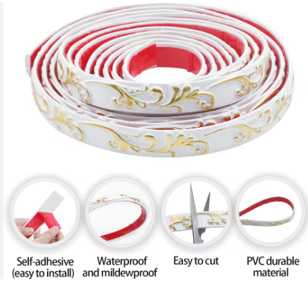 Декоративна лента (молдинг) 2.6 см, бяло-златна inter 235