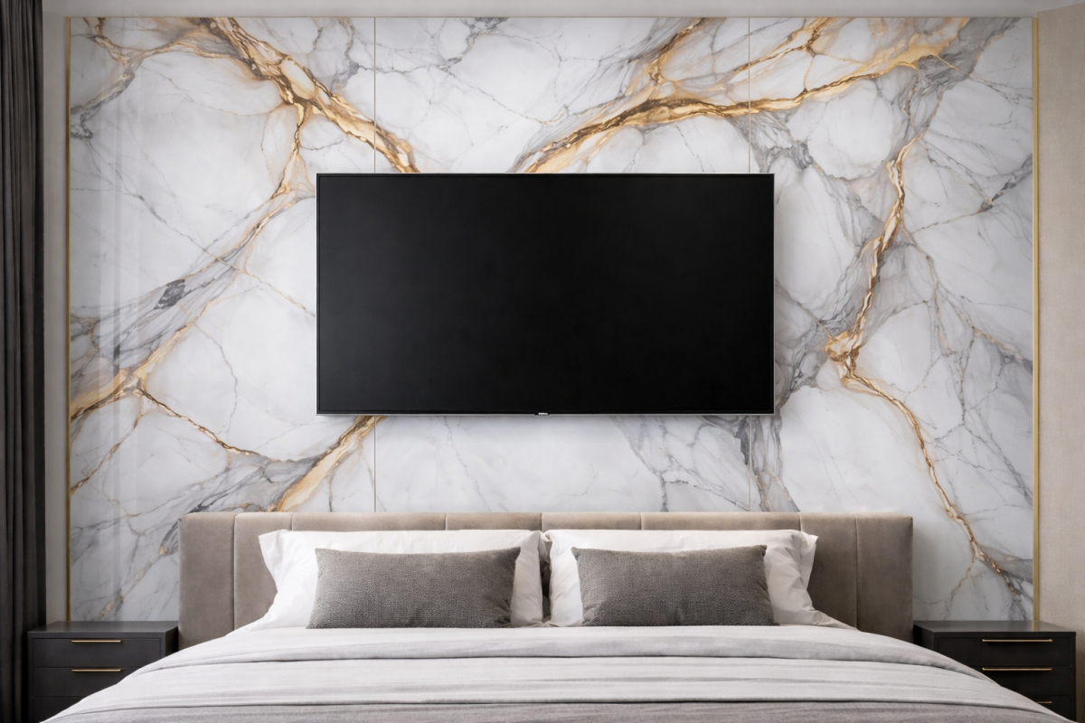 PVC стенни панели INTER 42 – мрамор със златни жилки, комплект 3 бр.