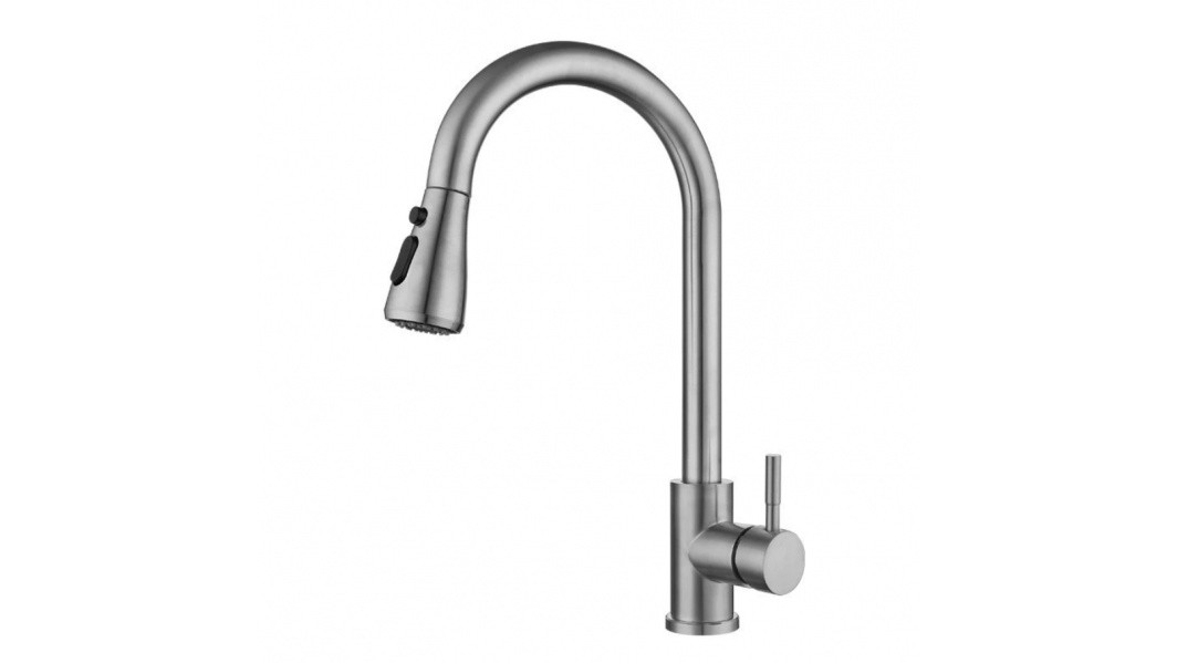 Многофункционален кухненски смесител с издърпващ душ — сив мат