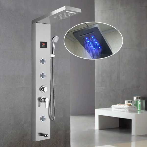 Душ панел с LCD дисплей, Мултифункционален, сив