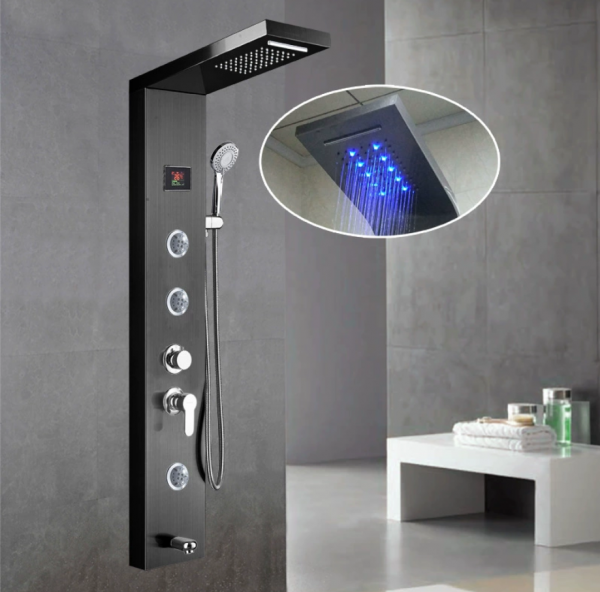 Душ панел с LCD дисплей, Мултифункционален, черен
