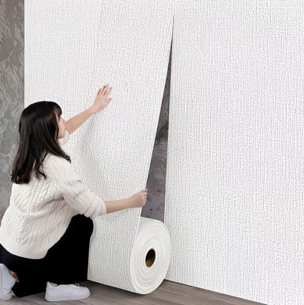 Самозалепващ PVC тапет „Лен“ — бял