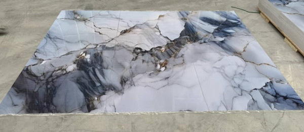 PVC стенни панели модел INTER 44 – мраморен ефект в бяло, синьо и златно, комплект 3 бр.