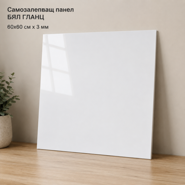 Самозалепващ панел за таван – бял гланц (силно лепило)